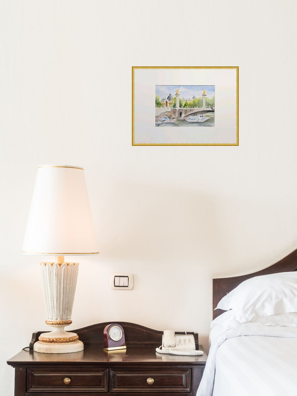 Картина авторская акварельная в паспарту 21х30 см на стену для интерьера "Мост Александра III. Париж"