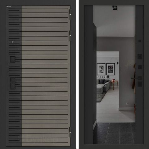 Входная металлическая дверь с зеркалом Бункер HIT Хит B-15 Веллюто кофе / зеркало Макси ФЛЗ - 1 Черный кварц