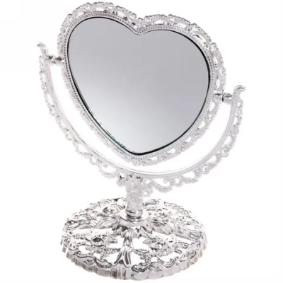 Зеркало настольное в пластиковой оправе «Версаль - Сердце», цвет серебро, двухстороннее,17см