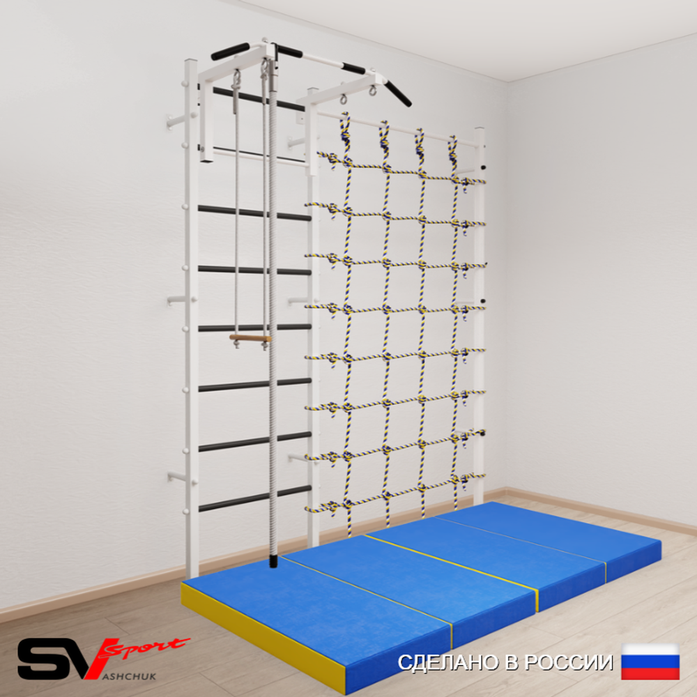 Шведская стенка Sv Sport усиленная 61540 (Турник стандарт/Канат/Трапеция/Мат 2м/Канатный лаз)