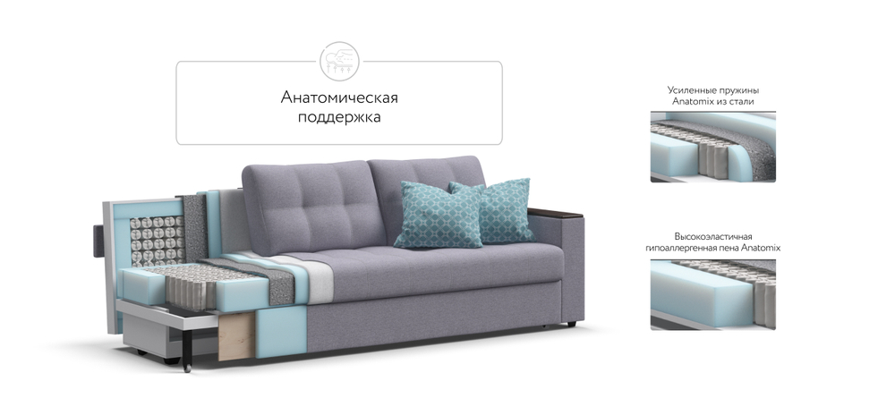 Диван Атланта НПБ 120 рогожка Мальмо платина