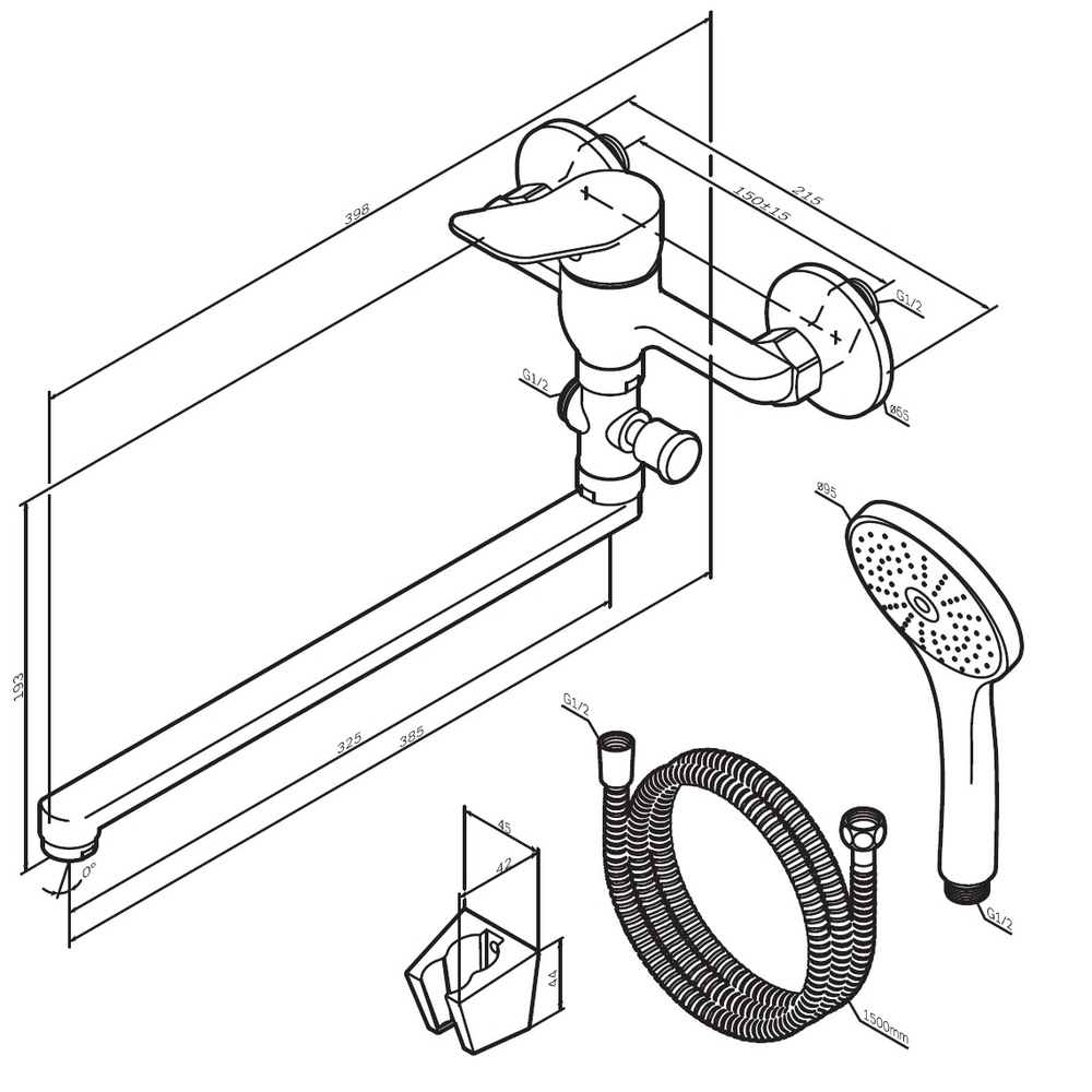 Смеситель для ванны и душа с длинным изливом и душевым набором AM.PM X-Joy F85A90100