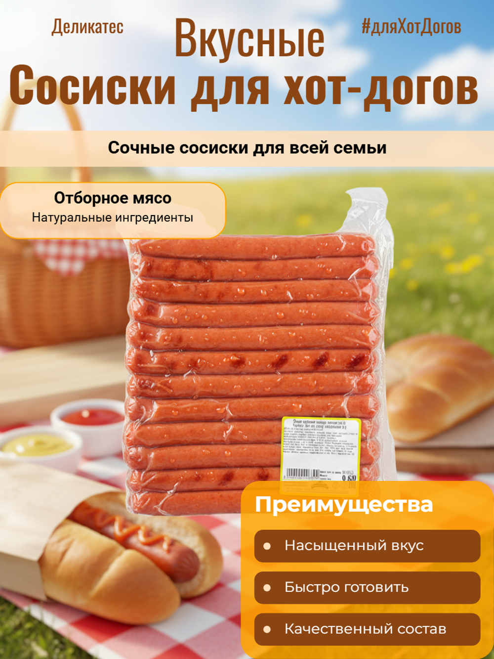 Сосиски для хот-дога в/у "Деликатес" 0,6 кг