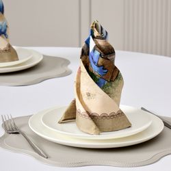 НАБОР САЛФЕТОК ИЗ 2-Х ШТ "СИНИЕ КОТЫ. ЛЮБОВЬ МОЯ",40Х40СМ, 100% ХЛОПОК,ТВИЛ, БЕЖ