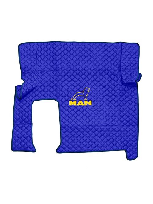 Ковры MAN TGX с 1-м ящиком (автомат) (экокожа, синий, синий кант, желтая вышивка)