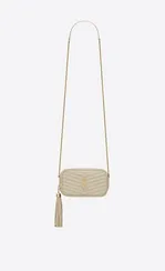 Мини-сумка Saint Laurent Lou из стеганой кожи Grain De Poudre с тиснением белый