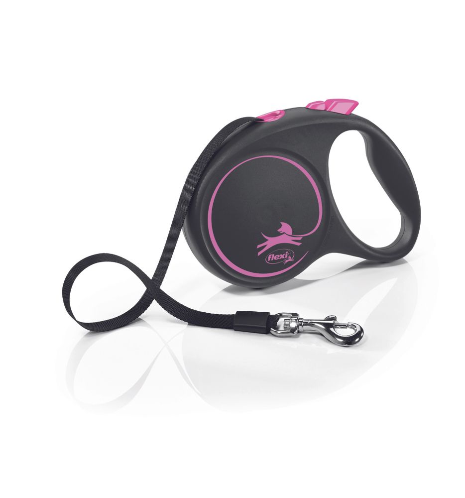 Flexi Black Design рулетка, L (до 50 кг), лента, черный/розовый, 5м