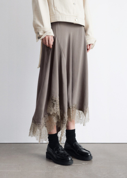 H&M Асимметричная юбка миди с кружевной отделкой, серо-бежевый