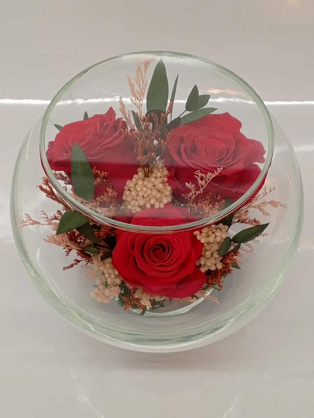 Натуральные розы в стекле, вакуум