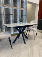 Кухонный раскладной стол "Комильфо Мини" из керамогранита, белый мрамор