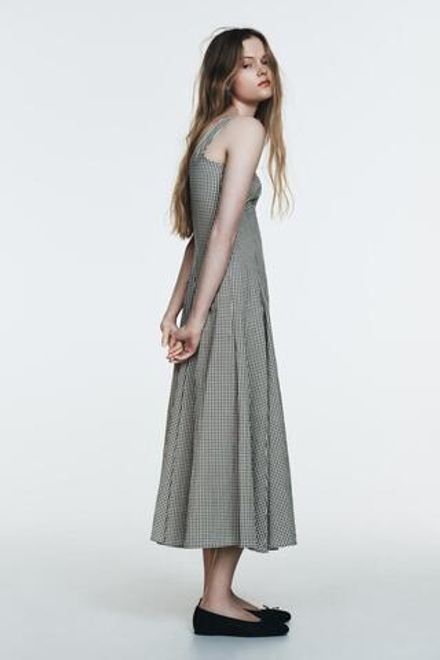 ZARA ПЛАТЬЕ МИДИ В КЛЕТКУ ВИШИ, БЕЛЫЙ/ЗЕЛЕНЫЙ