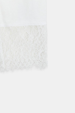 ZARA ПОЛУПРОЗРАЧНЫЙ ТОП С КРУЖЕВНЫМИ МАНЖЕТАМИ, ЖЕЛТОВАТО-БЕЛЫЙ