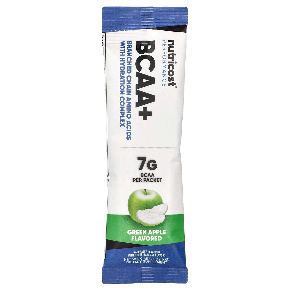 Nutricost, Performance, BCAA +, зеленое яблоко, 20 пакетиков по 13 г (0,5 унции)