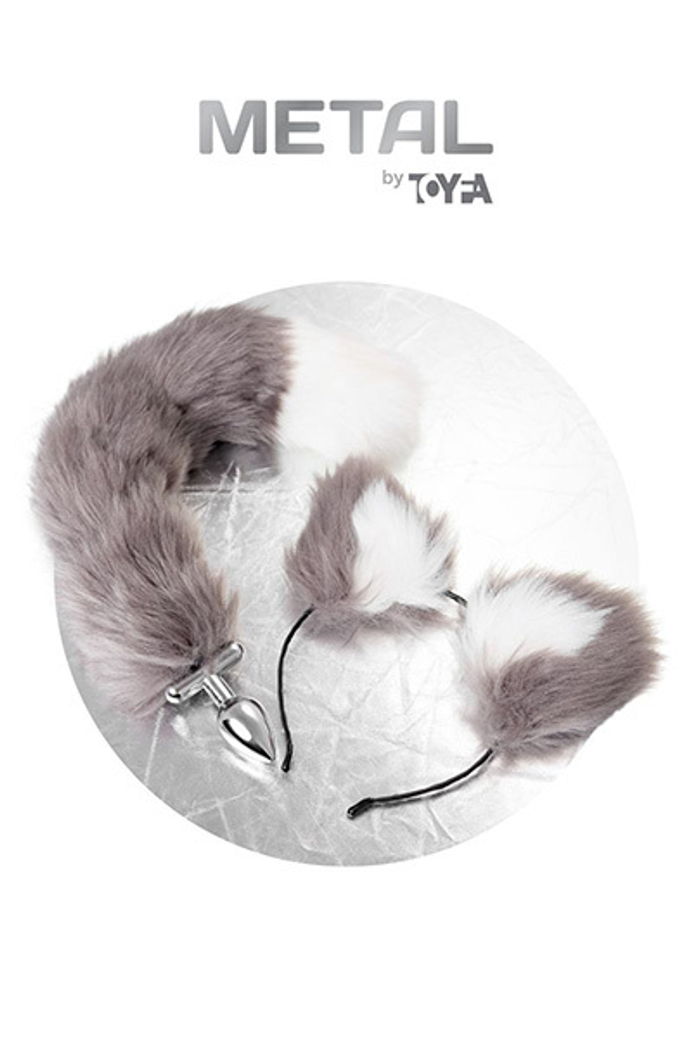 Оригинальный комплект: анальная пробка 5,5см с 2сменными ограничителями и ободок с ушками ToyFa Metal 712030