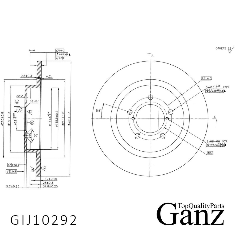 Диск тормозной задний с покрытием EMGRAND GT 1.8л. 163 л.с. 2015-2019 год GANZ GIJ10292