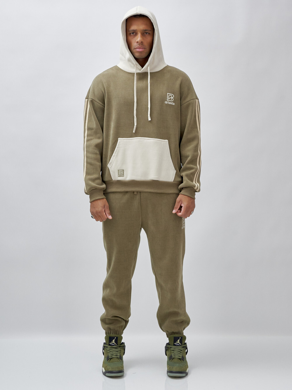 Спортивный костюм мужской демисезонный на флисе цвета хаки 325Kh