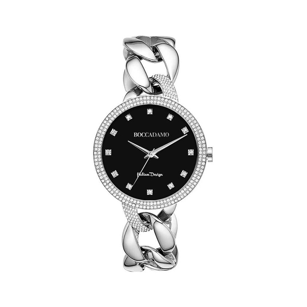 Часы Boccadamo LadyB Silver Black LB004 BW/S  с минеральным стеклом, кристаллами Swarovski