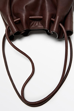 Massimo Dutti Сумка с оборками из кожи наппа, коричневый
