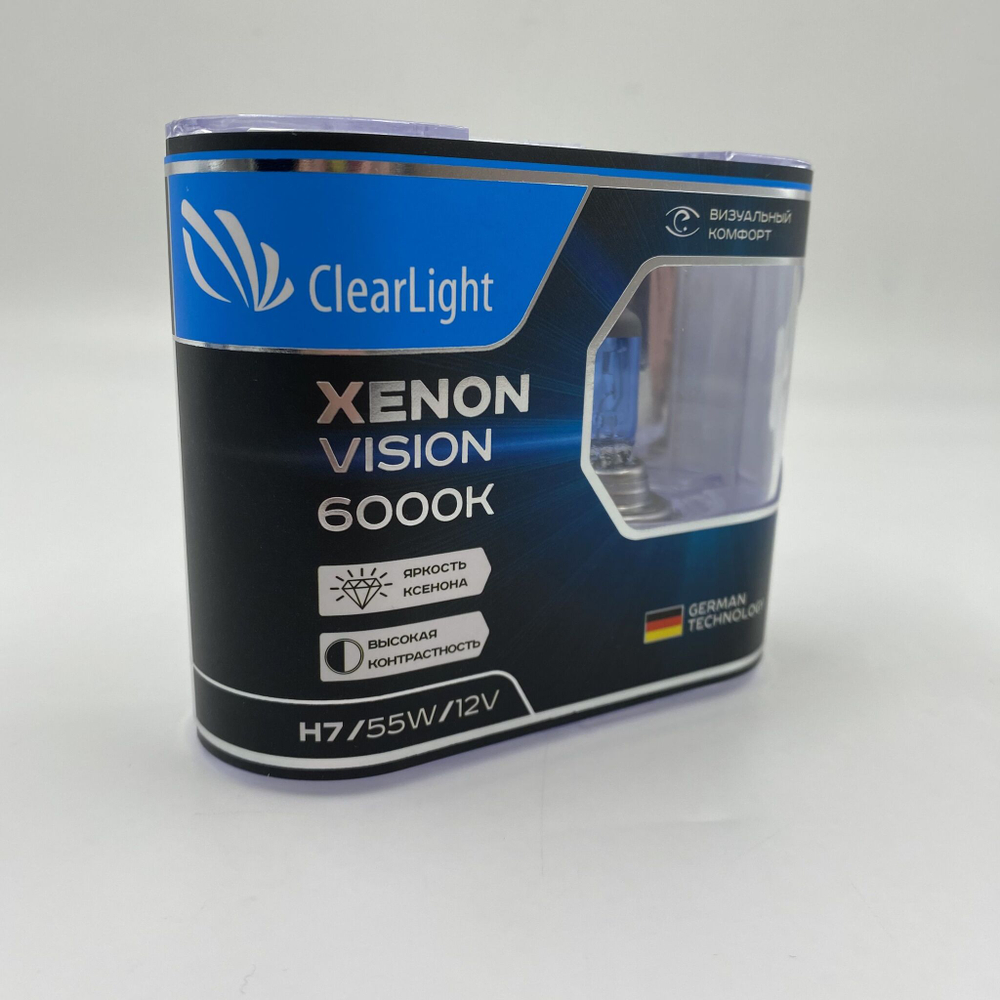 Лампа H7 галогеновая с яркостью ксенона 6000K Clearlight