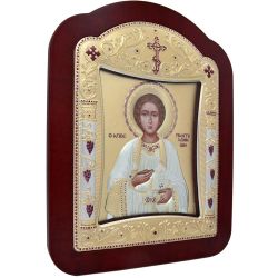 Святой Пантелеймон Целитель. Икона в серебряном окладе.