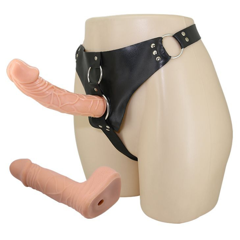 Женский страпон с двум сменными насадками - 19,8 и 15 см.