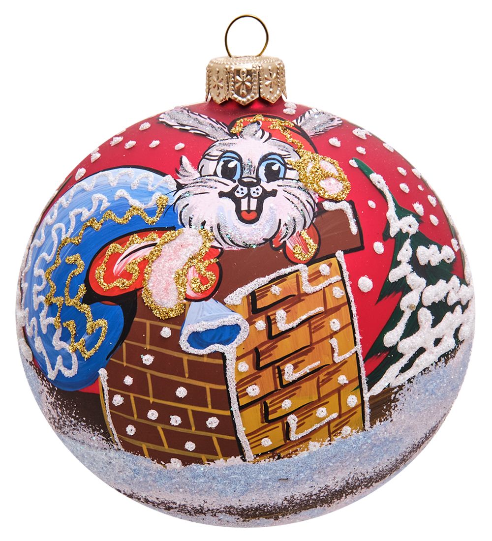 Элита НФШ-1181 Ел. украшение Шар «Заяц с подарками» 100 мм