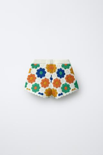 ZARA ШОРТЫ ИЗ КРУЖЕВА КРОШЕ С ЦВЕТОЧНЫМ УЗОРОМ, РАЗНОЦВЕТНЫЙ