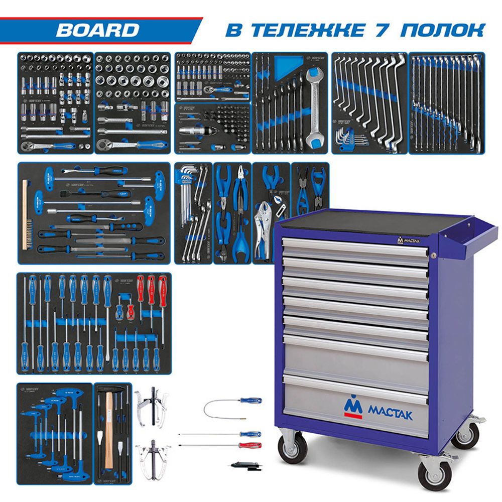 Набор инструментов &amp;quot;BOARD&amp;quot; в синей тележке, 325 предметов KING TONY 934-325AMB