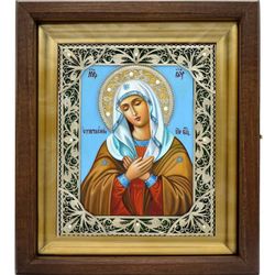 Умиление. Рукописная икона в серебряной ризе с натуральным жемчугом.