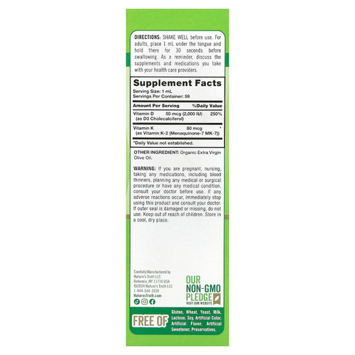 Nature's Truth, K2 и D3 с MK-7 в виде капель, 59 мл (2 жидк. унции)