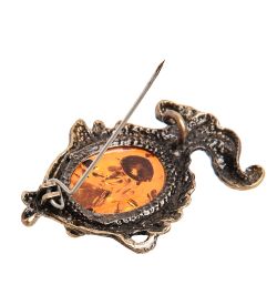 AM-1642 Брошь «Рыбка Вуалехвост» (латунь, янтарь)