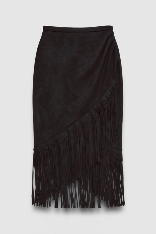 Юбка из искусственной замши с бахромой, черный