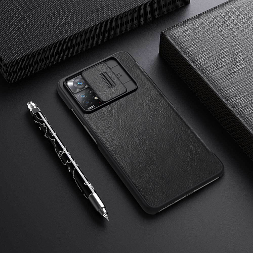 Кожаный чехол книжка от Nillkin для Xiaomi Redmi Note 11 Pro Global и Redmi Note 12 Pro 4G, серия Qin Pro Leather с защитной шторкой для камеры