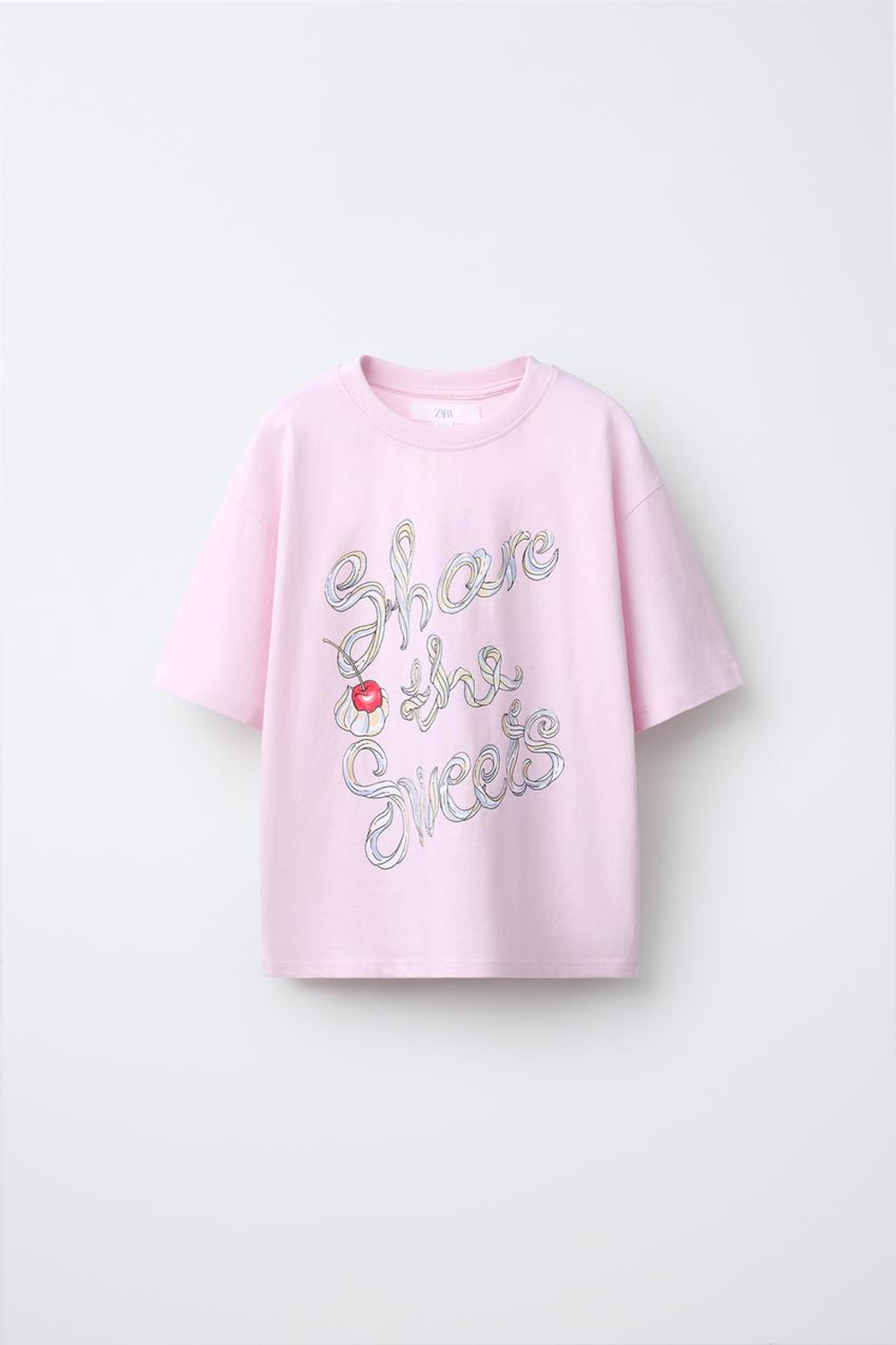 ZARA ФУТБОЛКА С ПРИНТОМ, РОЗОВЫЙ