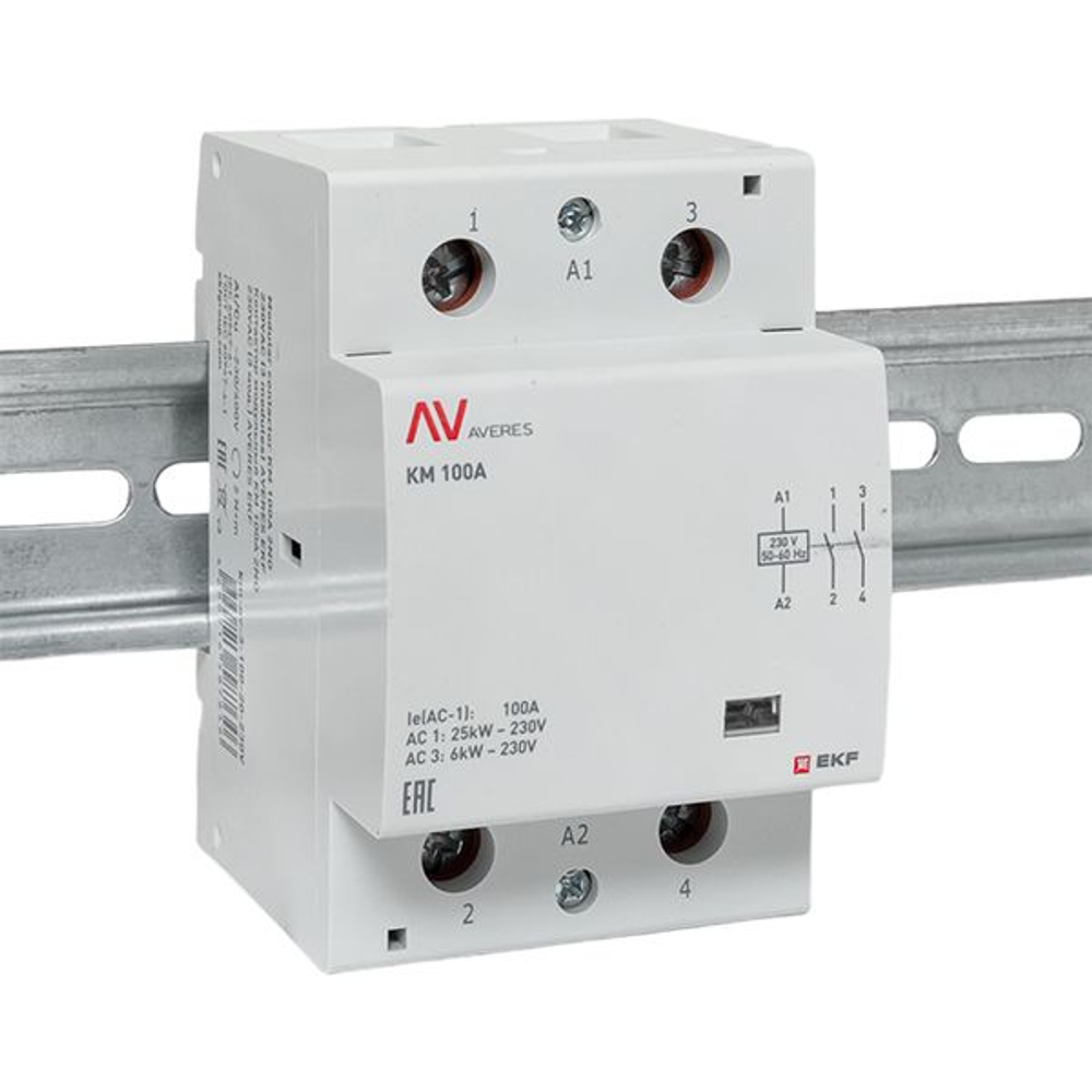 Контактор модульный КМ 100А 2NO 230В АС (3 мод.) AVERES EKF