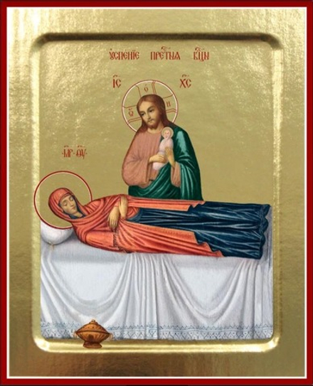 Икона Пресвятой Богородицы, Успения (Борисоглебская) на дереве: 125 х 160 (Синопсисъ)