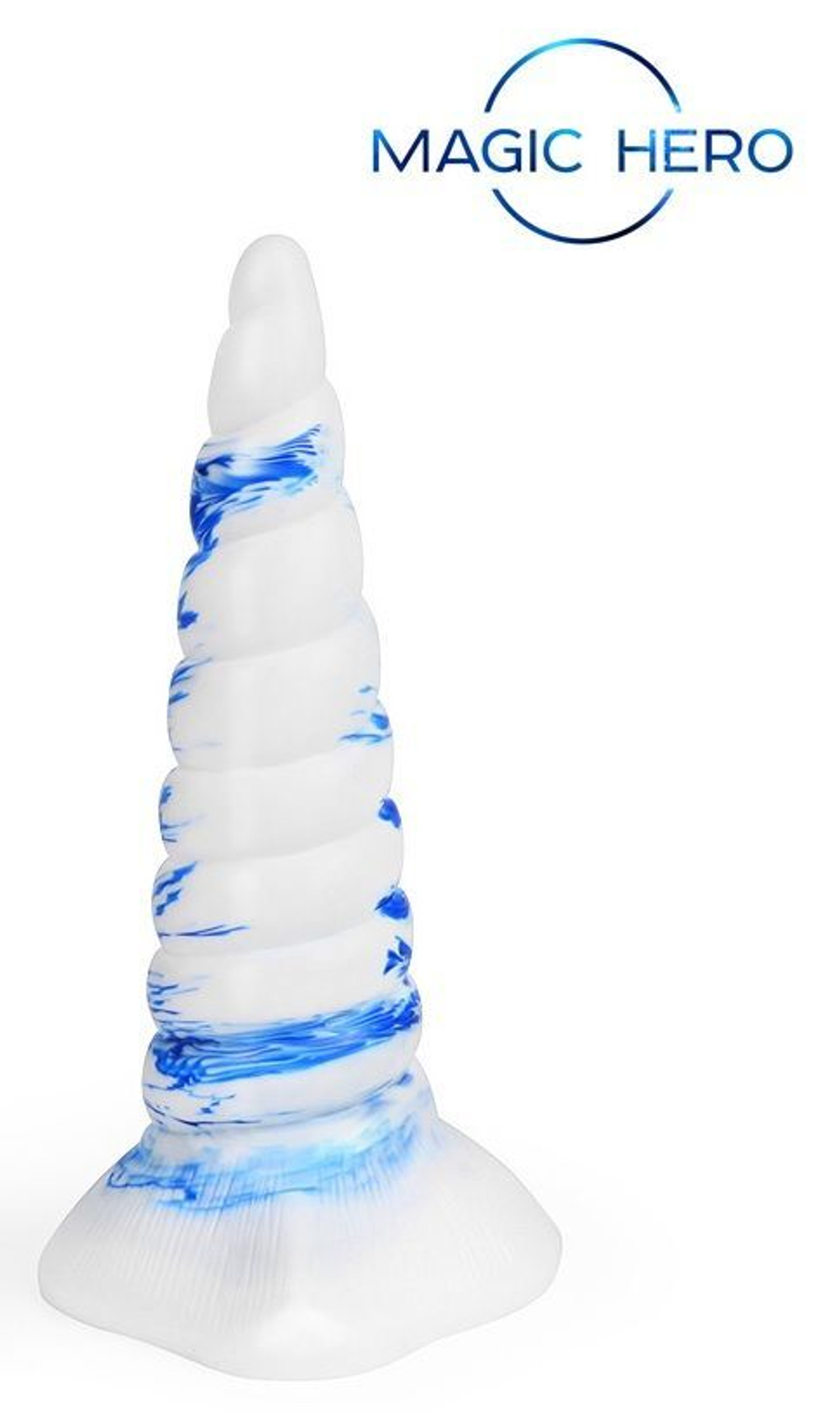 Фантазийный спиралевидный фаллоимитатор - 20 см. (Цвет: белый с голубым)