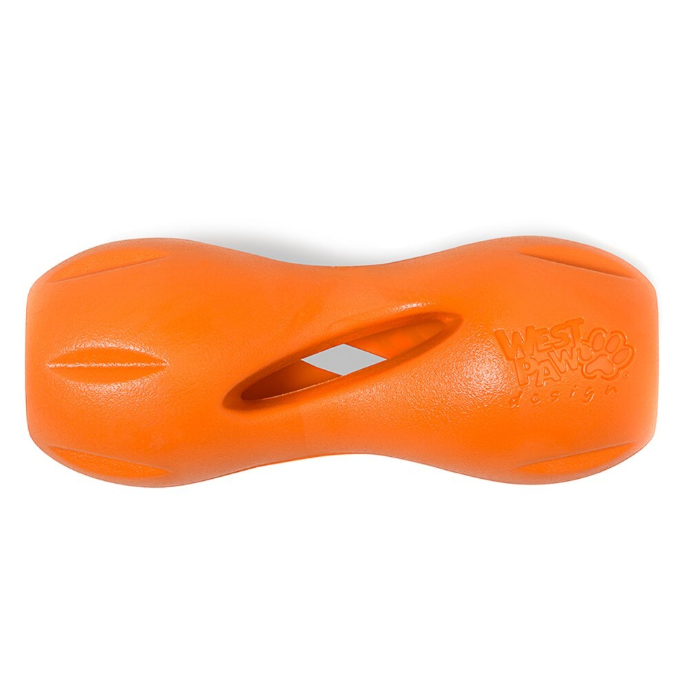 Игрушка "Гантеля под лакомства Qwizl S " 14х6 см оранжевая - для собак (West Paw Zogoflex)