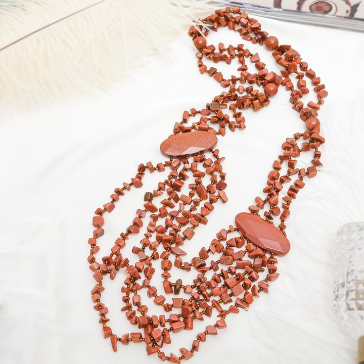 Бусы Авантюрин коричневый 6 рядов через 2 граненных овала, длина 70 см