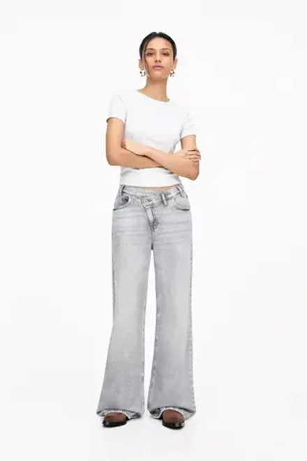 PULL&BEAR ШИРОКИЕ ДЖИНСЫ НА ЗАПАХЕ, СЕРЫЙ