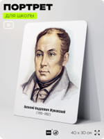 Портрет для школы в кабинет литературы и русского языка "Жуковский Василий Андреевич", стенд школьный для класса, для оформления классного уголка, 40х30 см, Silver Plane x Айдентика Технолоджи