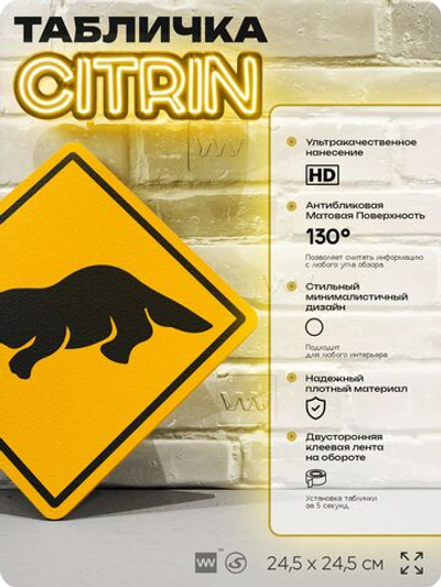 Табличка прикольная "Осторожно, утконос" на дверь и стену, информационная и предупреждающая, декоративный знак, 24,5х24,5 см, пластиковая, Айдентика Технолоджи