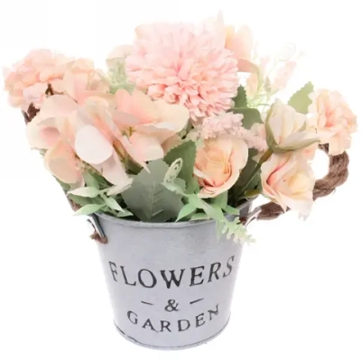 Цветочная композиция «Александрия» 20*11*9см в кашпо с ручками, цвет нежно-розовый