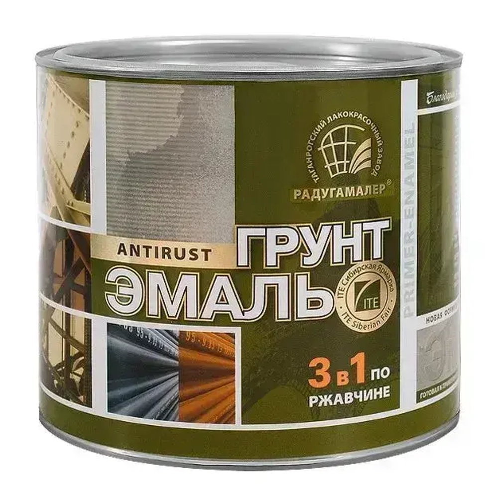 РАДУГАМАЛЕР Грунт-эмаль Гладкая, до 100°, Алкидная, Уретано-алкидная, Полуглянцевое покрытие, 1.9 кг, серый