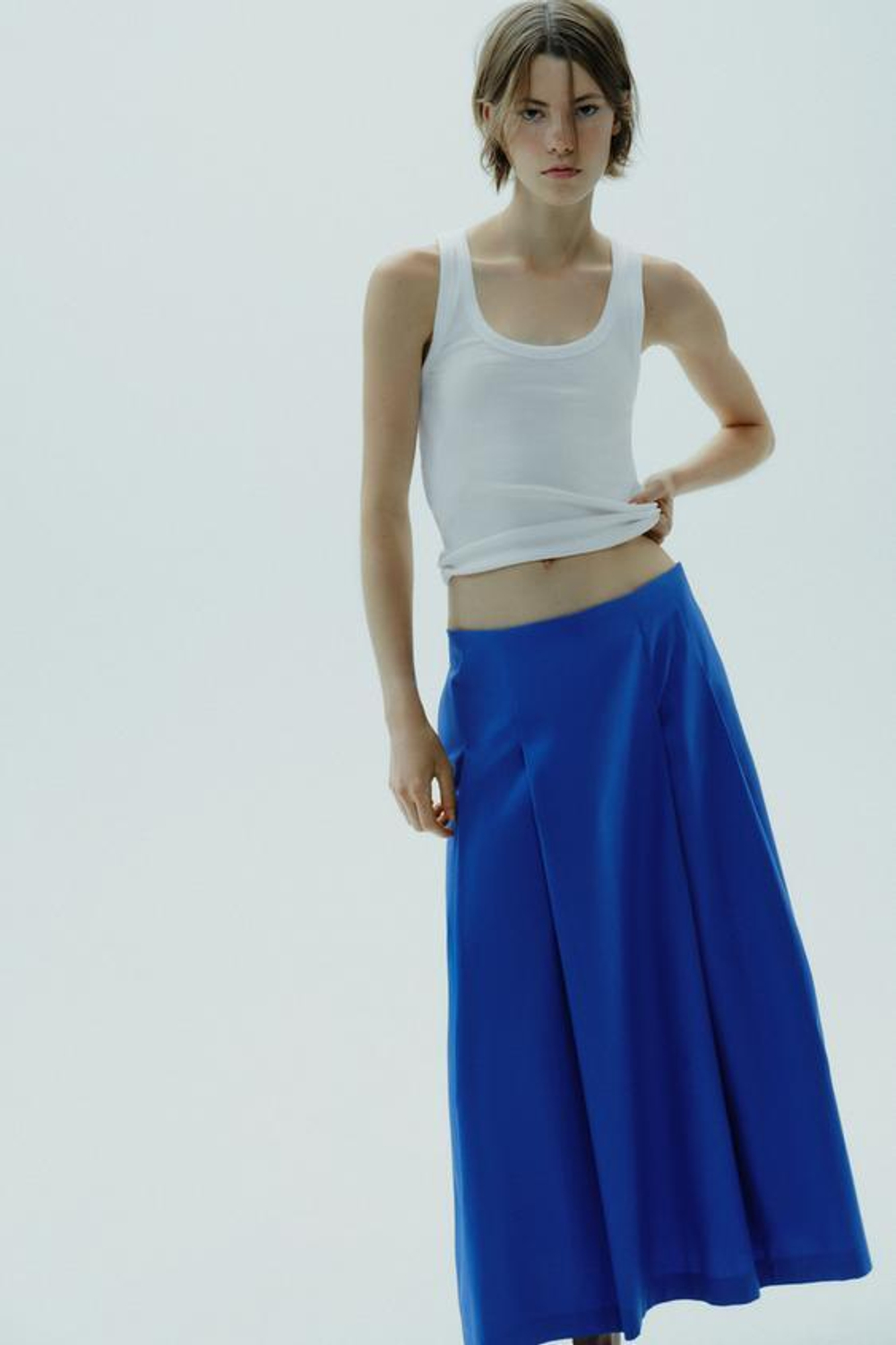 ZARA ЮБКА МИДИ СО СКЛАДКАМИ, ВАСИЛЬКОВЫЙ