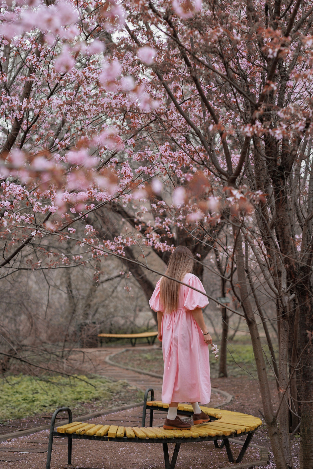 Платье с жабо и рукавами-фонариками, розовый хлопок