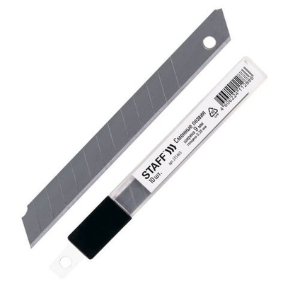 Лезвия для ножей 9 мм КОМПЛЕКТ 10 ШТ., толщина лезвия 0,38 мм, в пластиковом пенале, STAFF "Basic", 235465