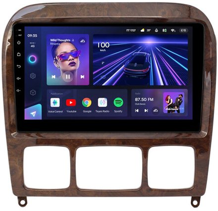 Магнитола для Mercedes-Benz S W220 1998-2005 (рамка дерево) - Teyes CC3L монитор 9" IPS на Android 10, 8-ядер, CarPlay, 4G SIM-слот