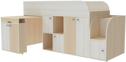 Кровать-чердак КарИВи Малыш 3  Дуб Молочный Белое Дерево