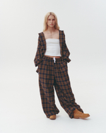 Plaid Baggy Pants Dark-Blue